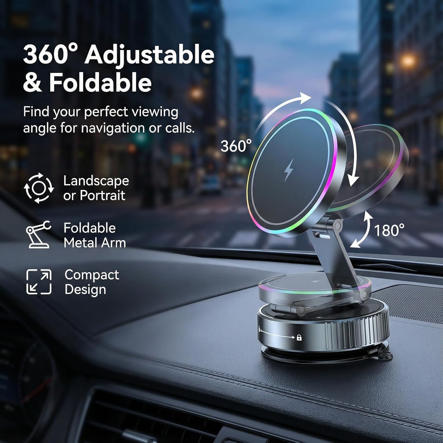 Vacuum Magnetic Phone Charging Holder Mount 15W Fast Wireless Charger for Car Magsafe 360° Adjustable Phone Holder with Nano Gel Suction Cup for iPhone 12-17 Pro Max (K3)