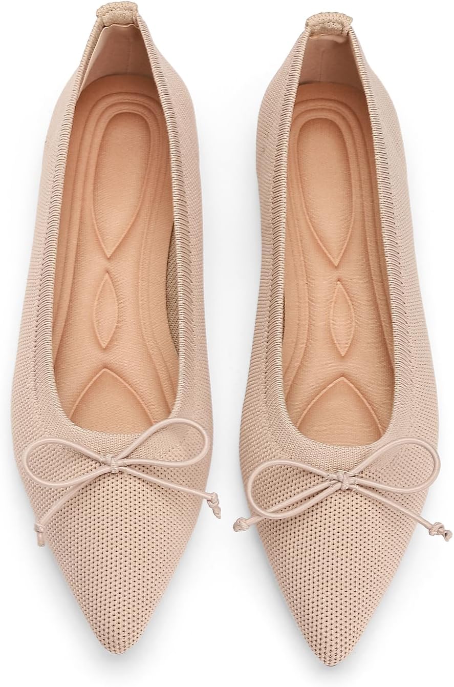 Flats for Women Pointed Toe Knit Foldable Ballet Women's Fat Shoes Dressy Comfortable Slip On Womens Shoe for Casual Office Work