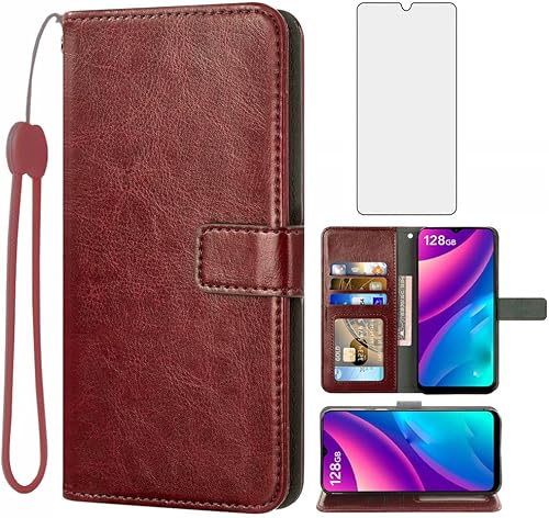 Asuwish Compatible con TCL 30 SETCL 30530630E, protector de pantalla de vidrio templado y cubierta de cuero con tapa para tarjetero, accesorios para