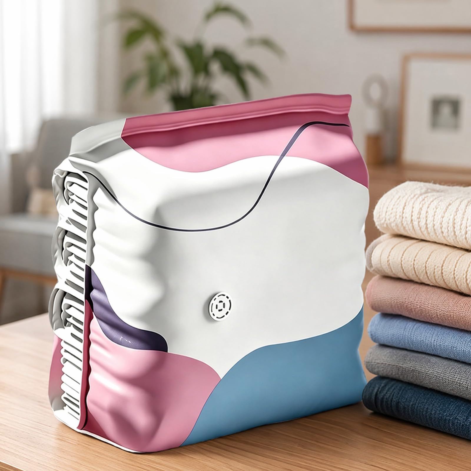 2pcs Travel Vacuum Bags Reusable No-Pump Vacuum Storage Bags Without Pump
