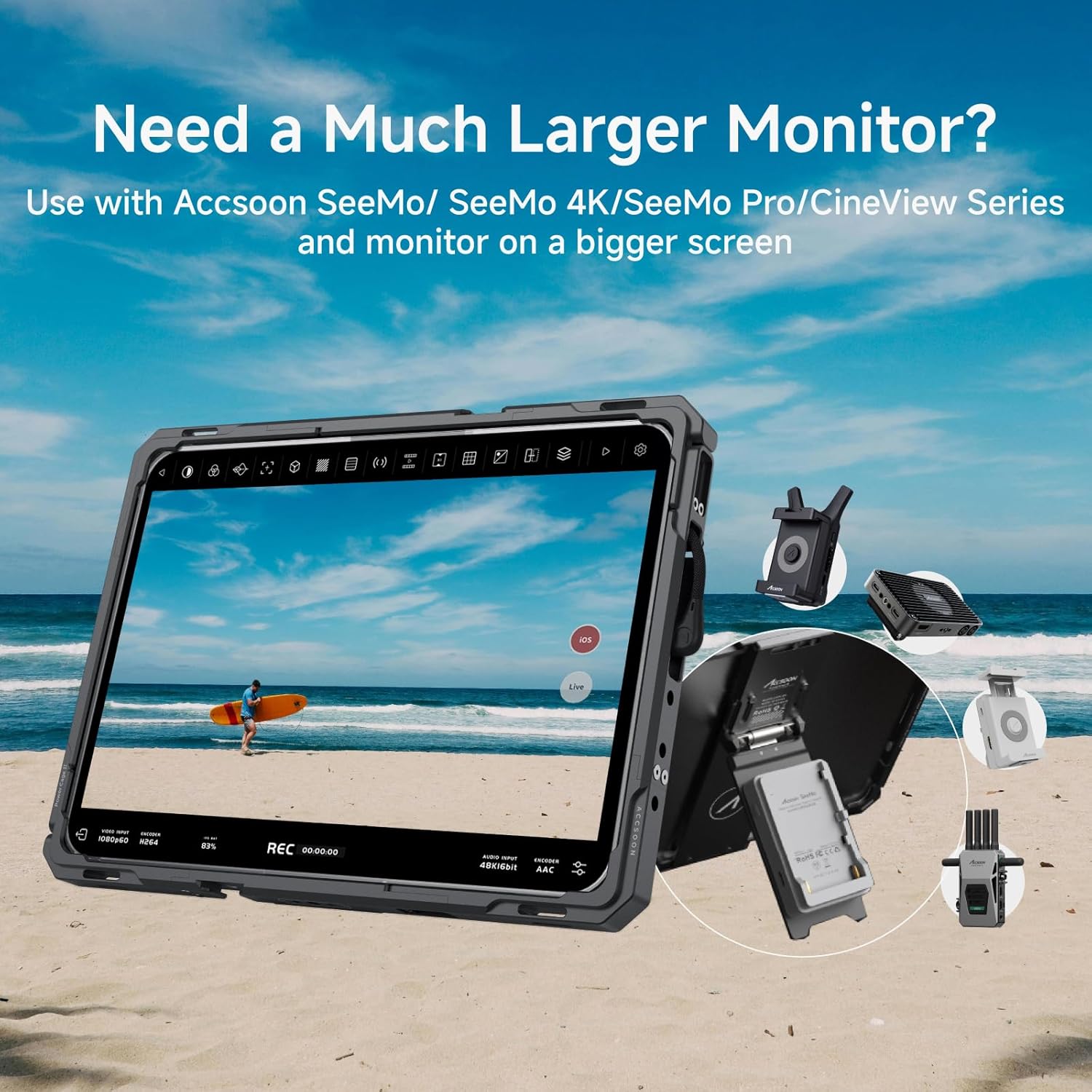 Accsoon PowerCage Pro Ⅱ Monitor Cage for iPad Pro 12.9inch- iPad Pro 3rd Gen2018, 4th Gen 2020, 5th Gen 2021, 6th Gen 2022, 2024, Air 6/7 with NP-F Battery Plate Adapter, Use with SeeMo/SeeMo Pro/Nano