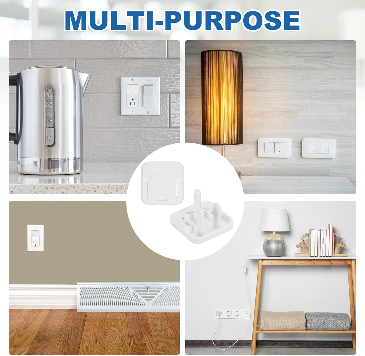 MECCANIXITY 12 Pack Outlet Covers Proofing, Electrical Safety Plug Covers Outlets Socket Proof Caps Easy Install Plug Power Sockets Protectors for 3-Prong Power Wall Plate, Square Cute White