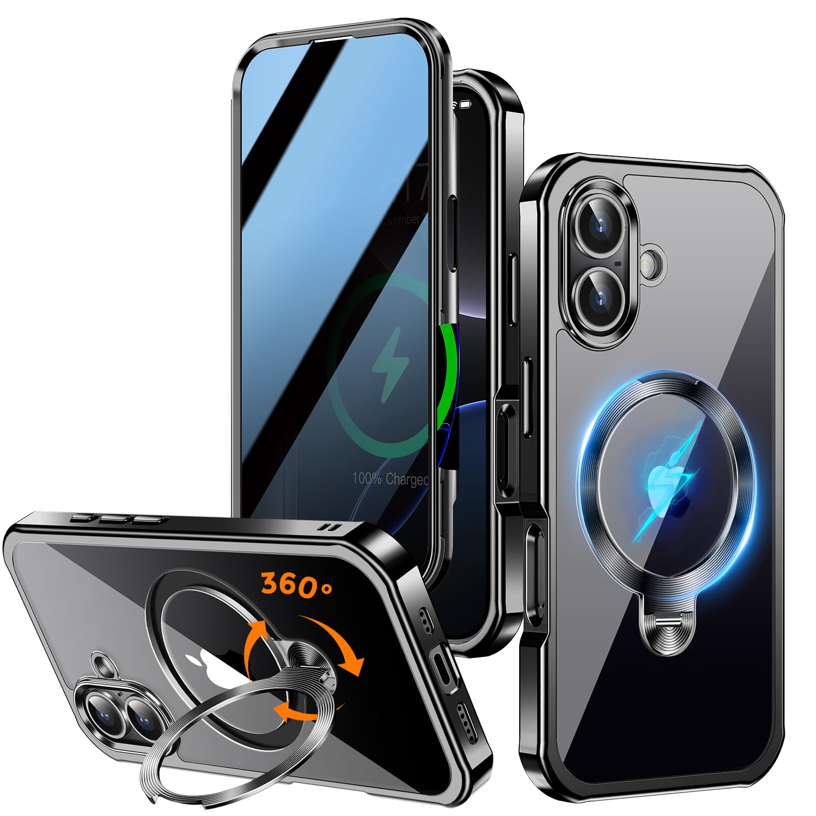 Upholyee [360° Rotatable CD Stand & Built-in Privacy Screen Magnetic Case for iPhone 16 [Compatible with MagSafe & Full Signal] Mil-Grade Shockproof