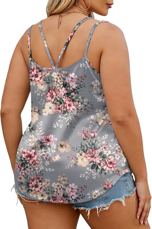 Plus Size Tops for Women 4X Dressy Spaghetti Strap Sleeveless Camisole Tank Summer Scoop Neck Flowy Tunics XXXXL image 2