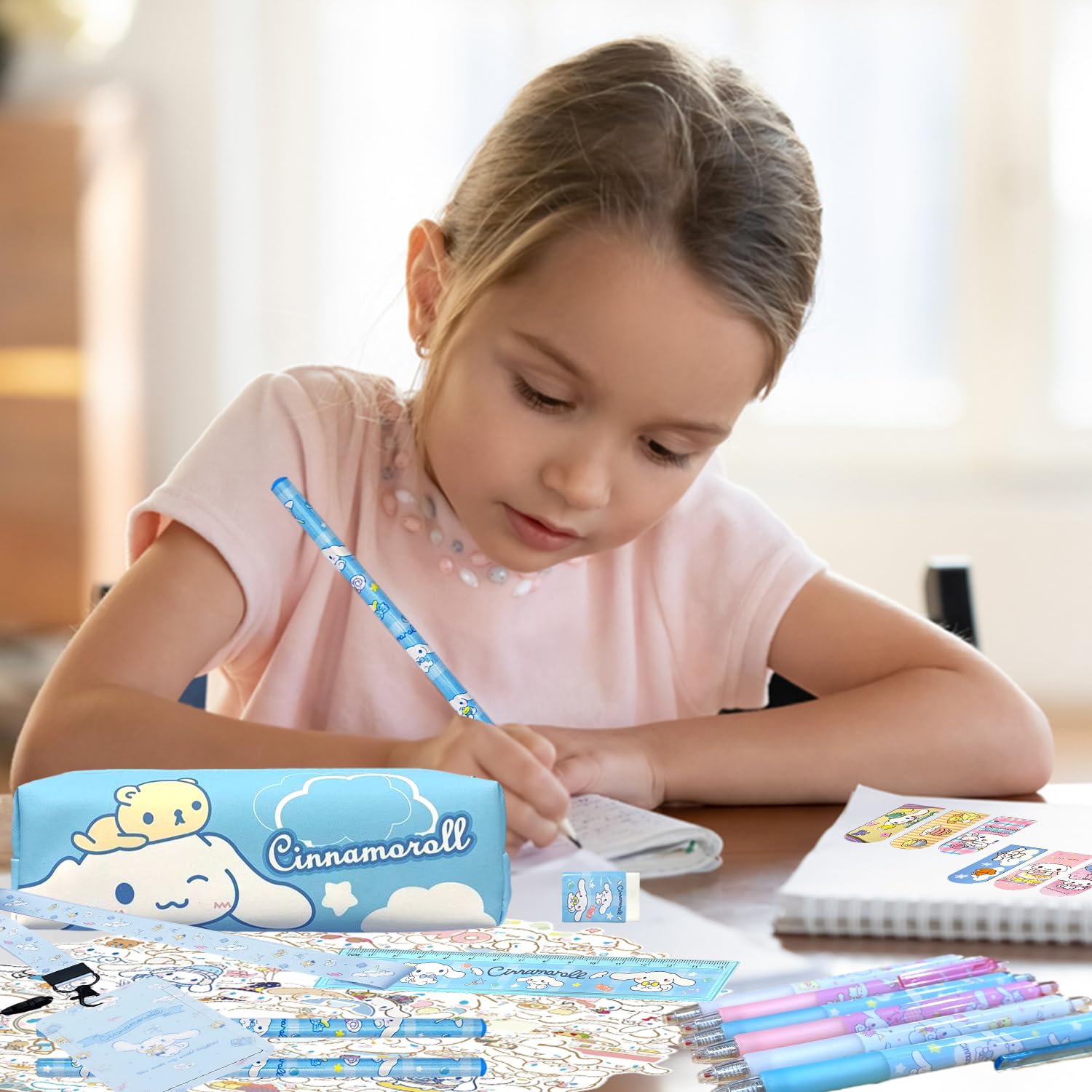 Ensemble Cadeau Fournitures Scolaires - Trousse à Crayons, Stylos, Règle, Autocollants - Dessin Animé Pour Enfants