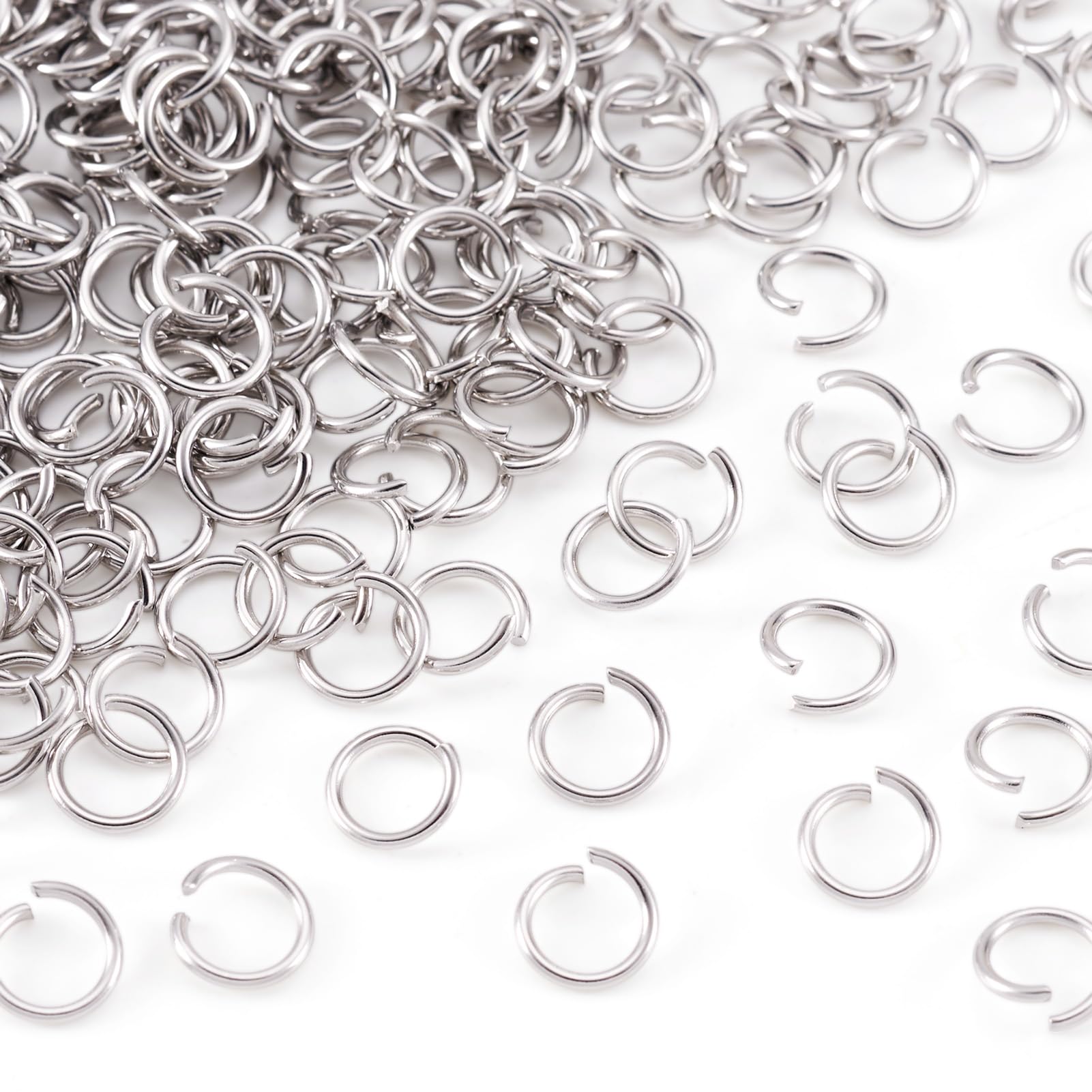 Pandahall Lot de 1 000 anneaux ouverts en acier inoxydable non soudés pour la fabrication de bijoux en mailles de maille 6 mm d'épaisseur