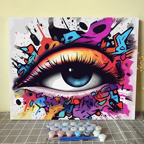 Miniatura 2 de Tucocoo Graffiti Series DIY pintura por números para principiantes, pintura colorida de garabatos de ojos por números sobre lienzo, fácil de pintar