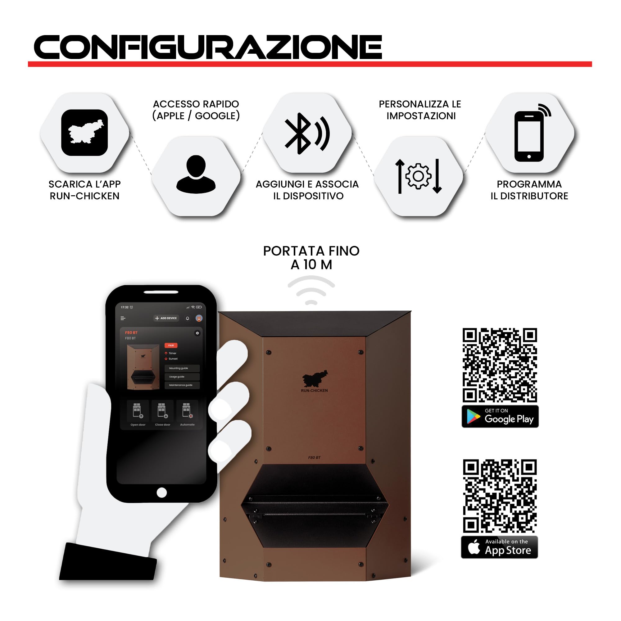 RUN-CHICKEN Distributrice di cibo (Marrone) Automatico distributore di cibo per polli, alimentato a batteria, portellone di sicurezza programmabile con timer, 9 kg di fornitura di cibo, resistente