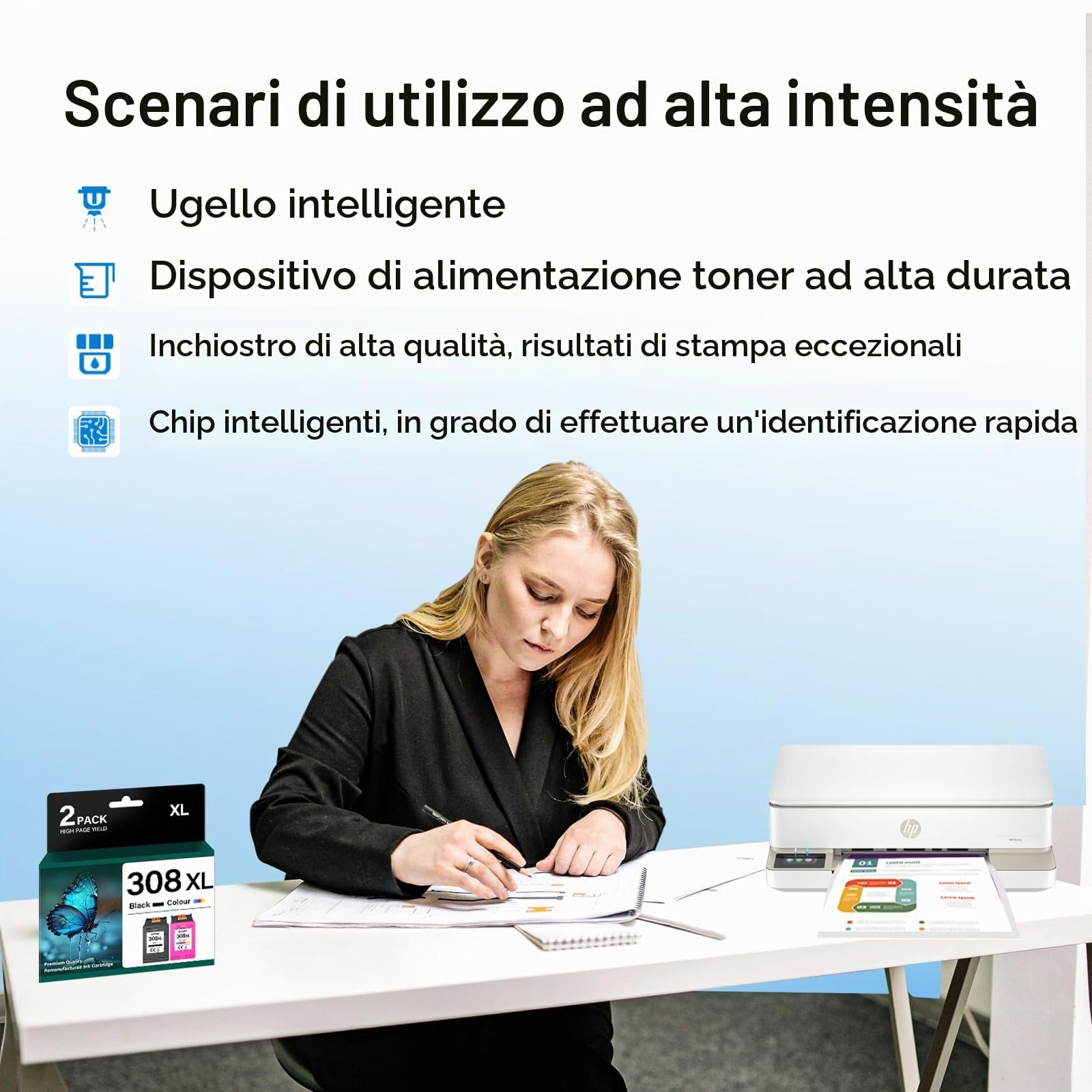 Cartucce d'inchiostro 308XL nero e colore ad alta resa, compatibili con HP 308 HP308, confezione combinata per stampanti HP Envy 6122e, 6532e, 6520e, 6132e, 6530e, 6120e, 6110e, 6558e, 6110e, 6130e