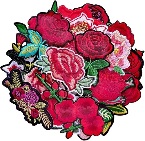 Miniatura 10 de Qingxii Decorr Parches de flores rosas intensas para coser o planchar en parches bordados para niños, parches para ropa, vestidos, cortinas,