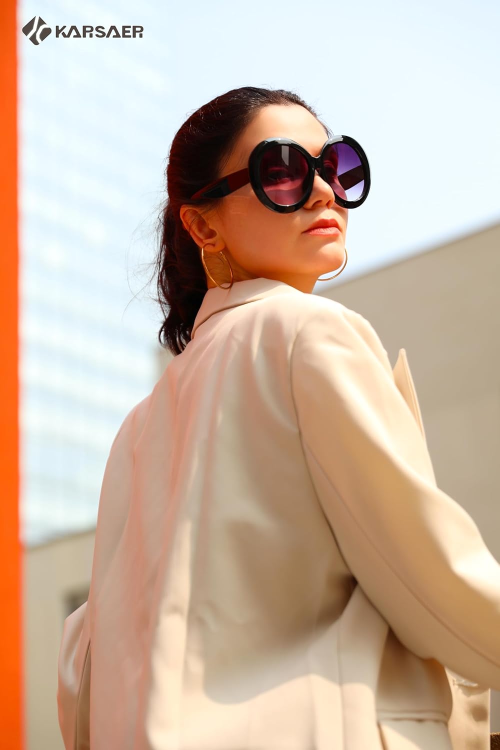 Karsaer Retro Oversized Round Sunglasses Women & Men, 70s 80s Fashion Trendy Big Shades K7155 - Image 2