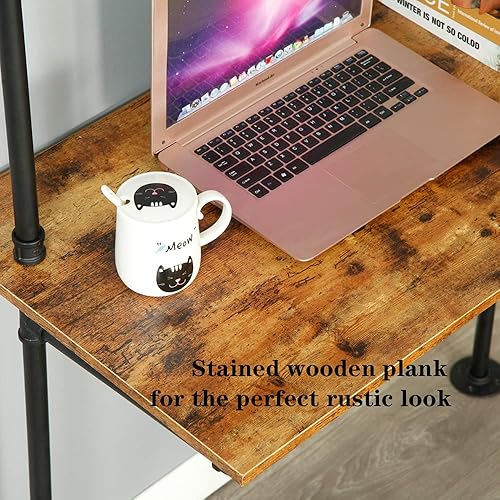 Miniatura 5 de ZIOTHUM Escritorio industrial de montaje en pared con estantes, escritorio para computadora portátil estilo escalera, mesa flotante con