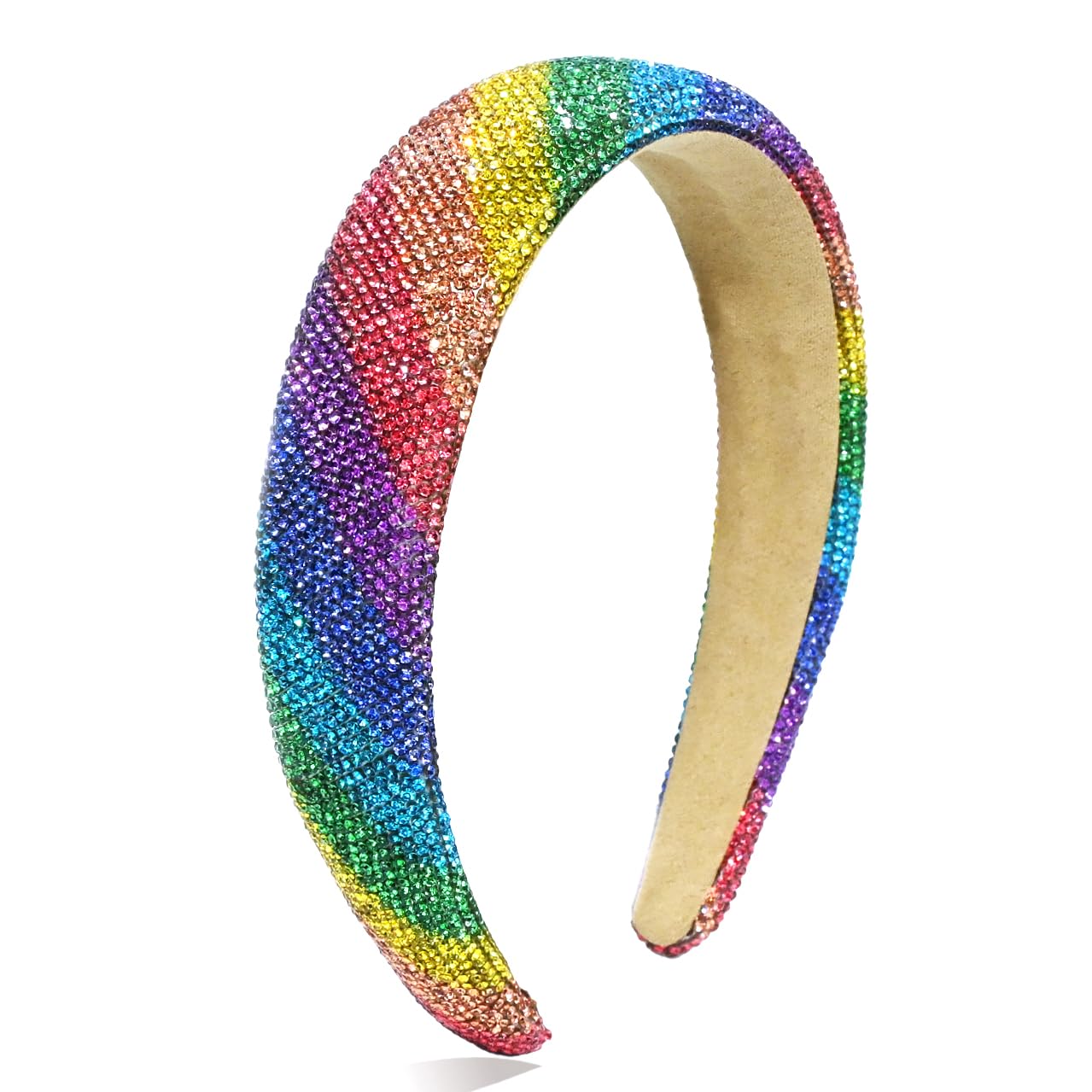 Rainbow Headband for Women 90's Rhinestone Girls Headbands Sparkle Padded Hairband Hair Accessories for Girls Head Band Rainbow Pride Parade Accessory