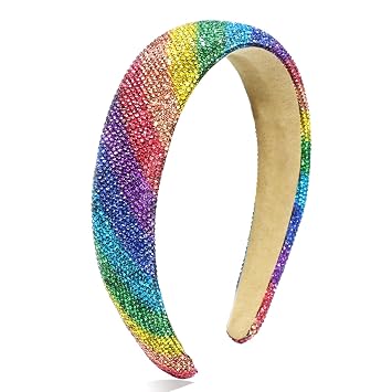 Rainbow Headband for Women 90s Rhinestone Girls Headbands Sparkle Padded Hairband Hair Accessories for Girls Head Band Rainbow Pride Parade Accessory