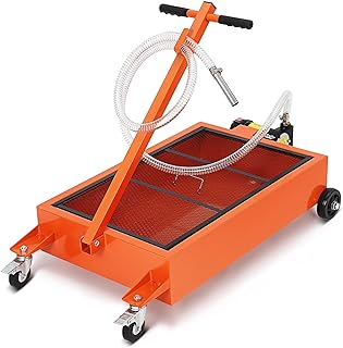 Low Profile 12V Oil Drain Pan, 15-Gallon Metal Oil Change Pan Cart with 180W Electric Pump, 8-Foot Hose, Folding Handle Design for Cars, SUVs, Trucks, Buses, RVs
