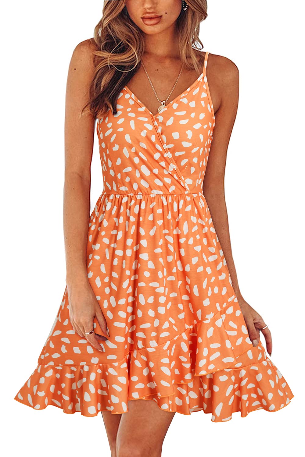 ULTRANICE Vestido de Verano para Mujer con Cuello en V y diseño Floral Ajustable con Volantes de Espagueti