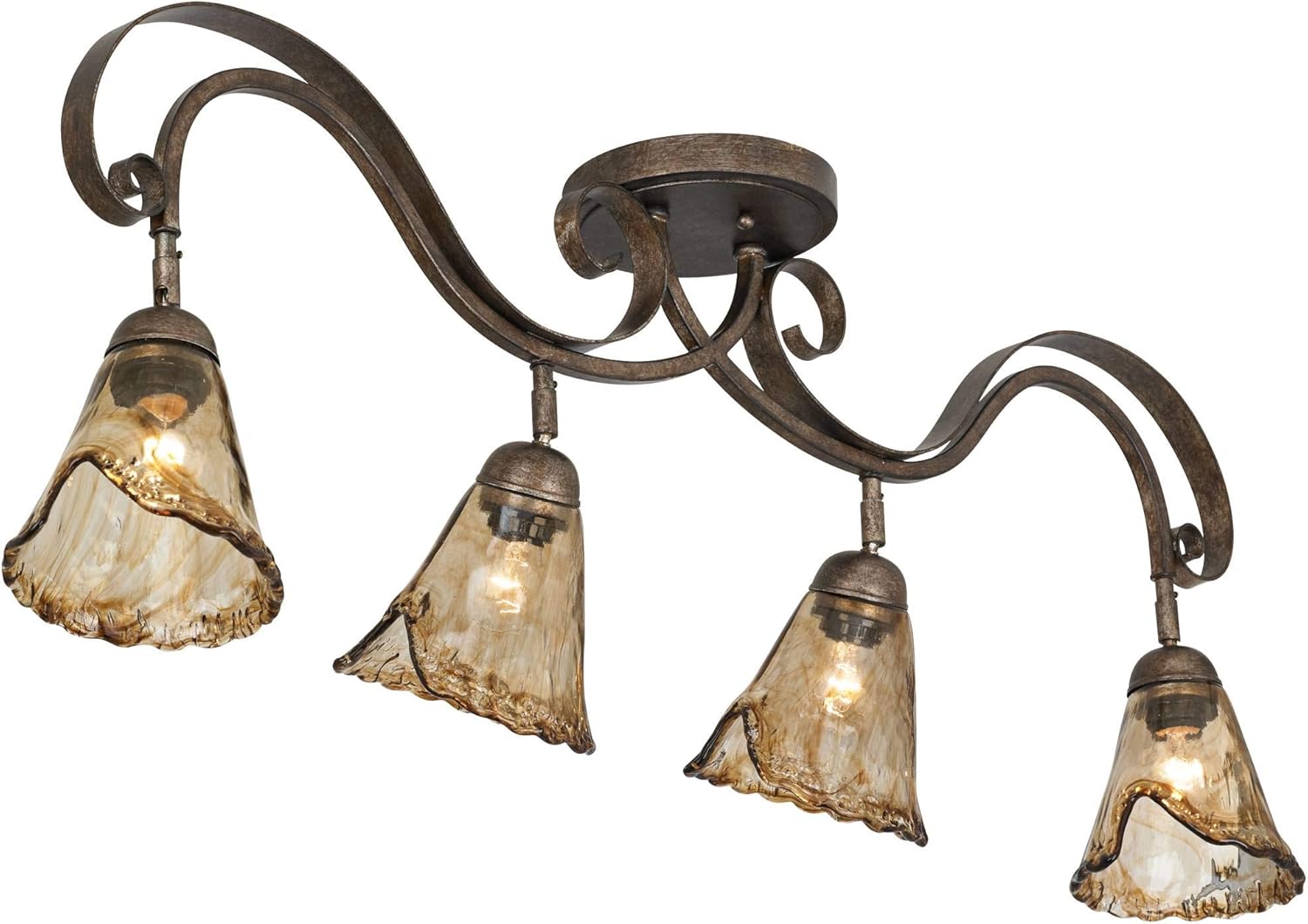 Pro Track 4-Head Ceiling Track Light Fixture Kit Adjustable Brown Bronze Finish Organic Amber Glass Western Transitional Kitchen Bathroom Living Room Dining Hallway Cottage Core Decor 41" Wide