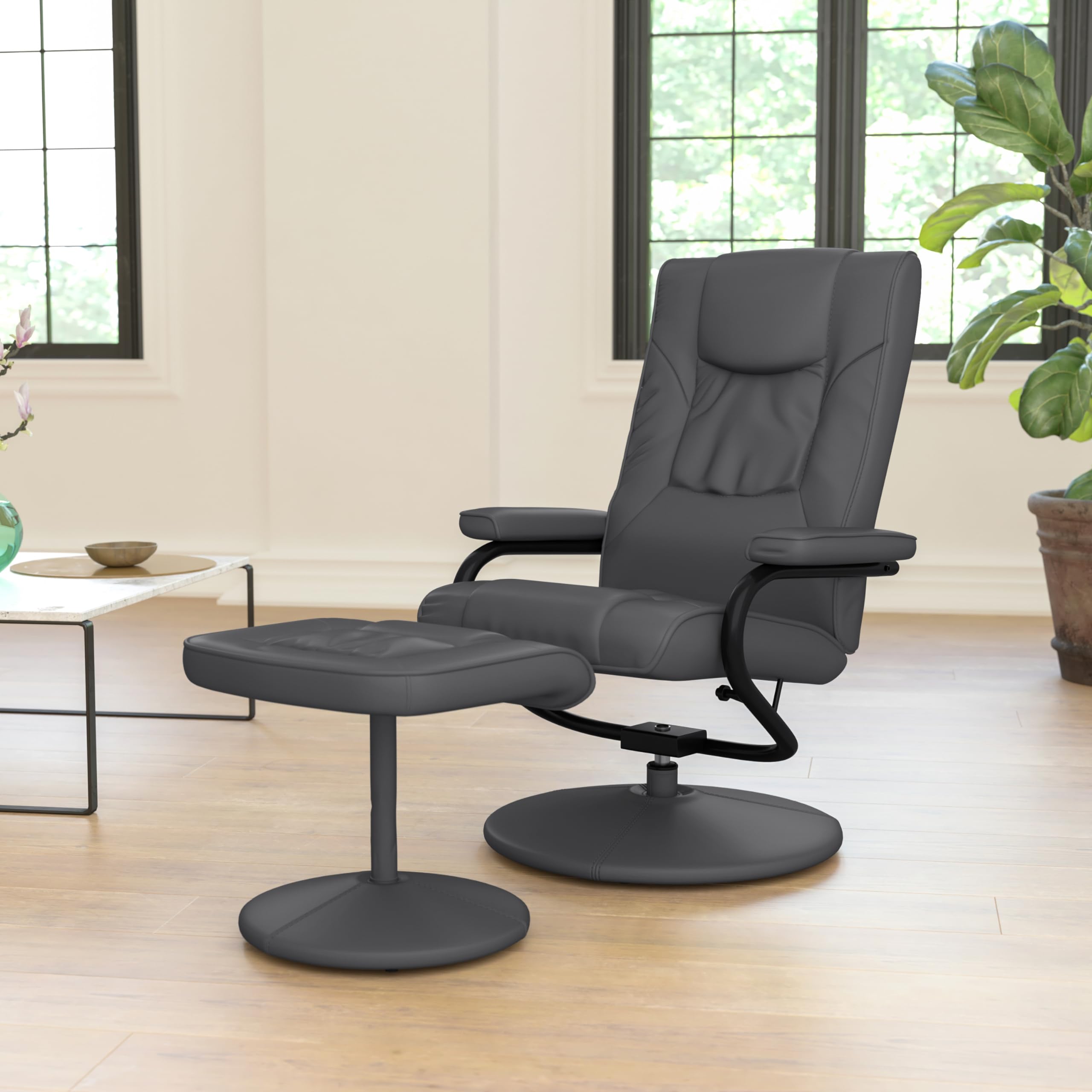 Flash FurnitureContemporary Multi-Position Recliner and Ottoman with Wrapped Base, Piece Set, Gray