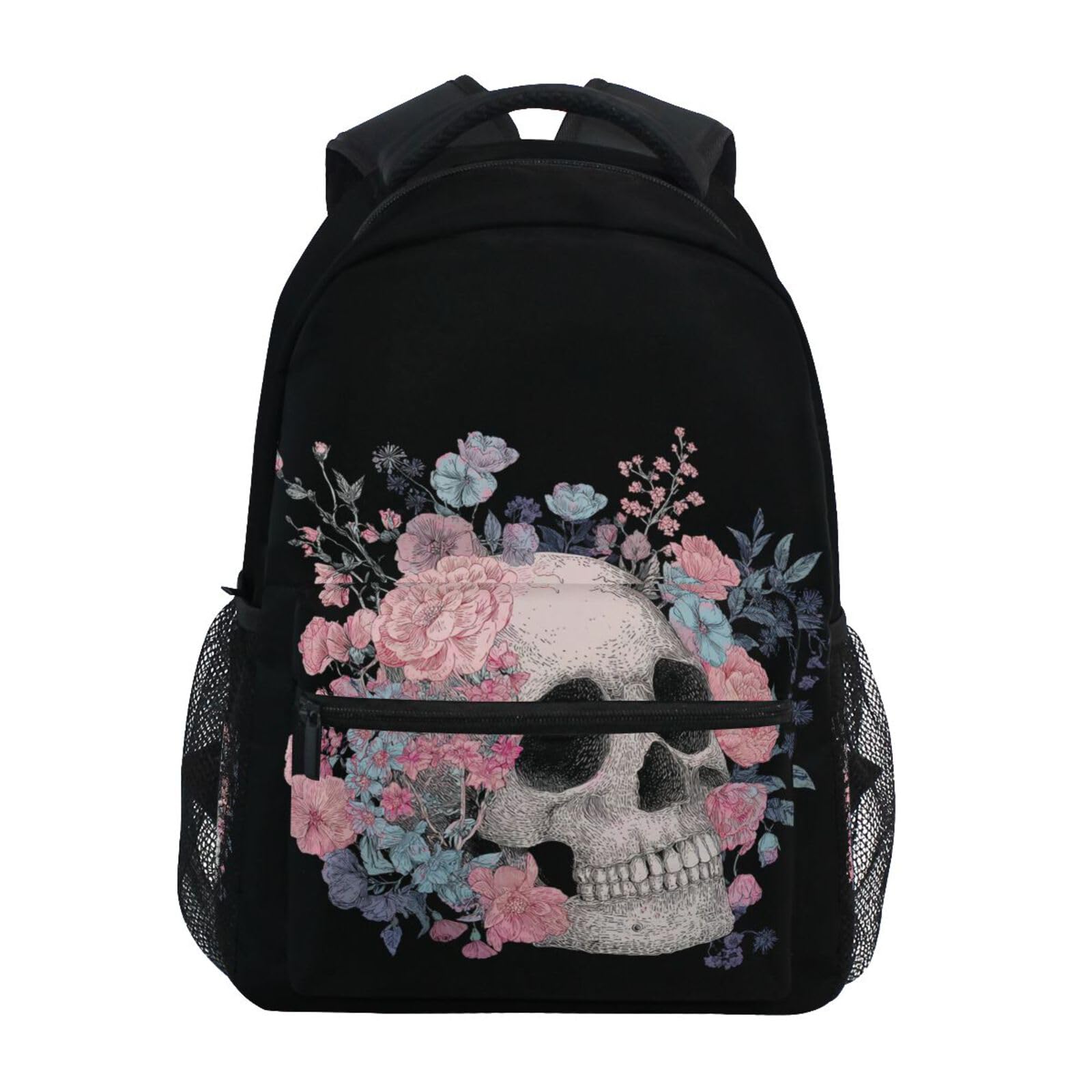 Wamika Sugar Skull Skeleton Backpacks for Girls Kids Boys Rose Flowers School Book Bags Waterproof Student Laptop Backpack College Carrying Bag Casual