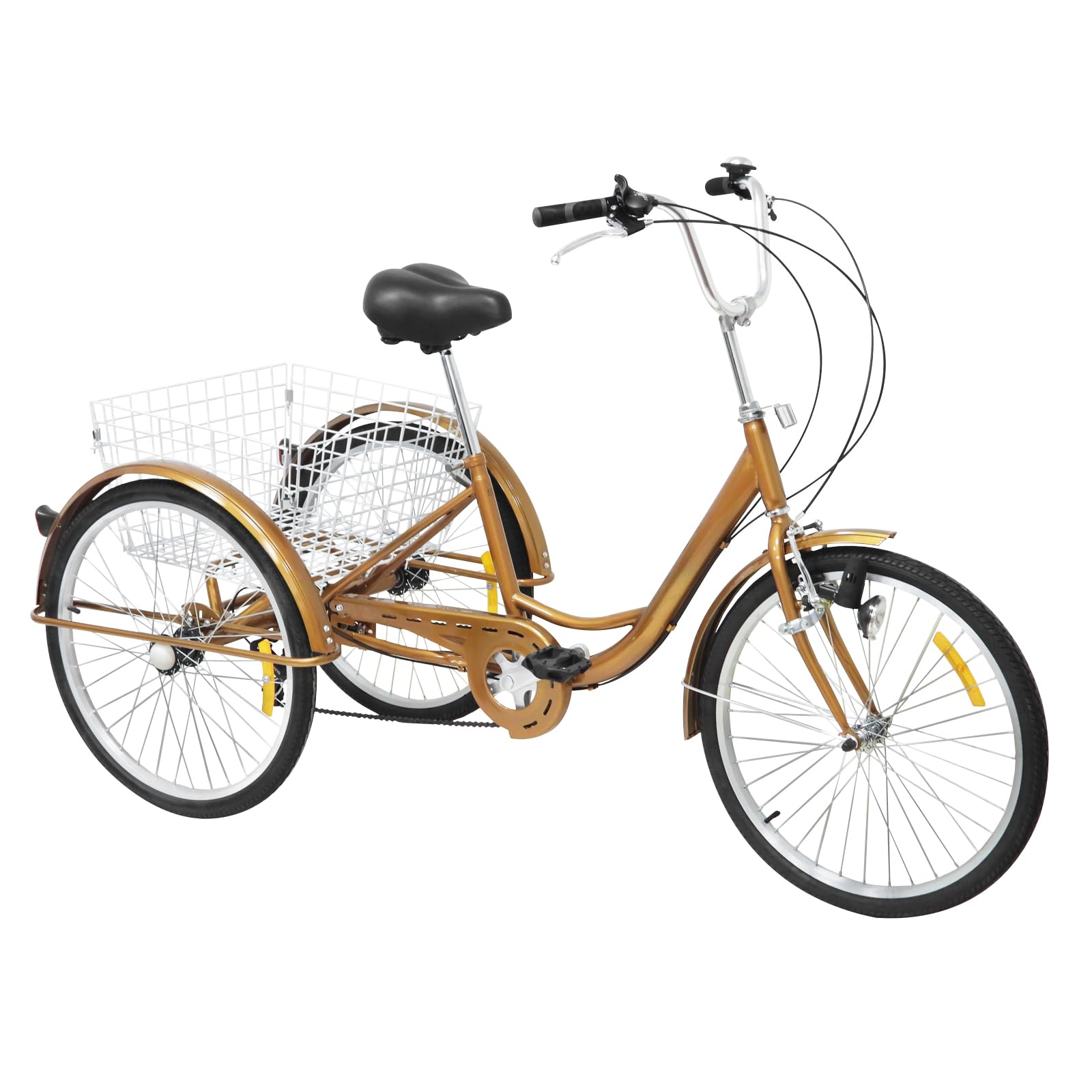 TESUGN Dreirad für Erwachsene, 26 Zoll Mit Korb, 7 Gang Fahrräder Aus Kohlenstoffstahl, Verstellbare Senioren Trike Cruise Einkaufsrad