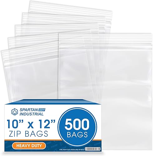 Miniatura 1 de Spartan Industrial - Bolsas de polietileno de plástico transparente con cierre de cremallera de 10 x 12 pulgadas (500 unidades) de 4 mil de grosor,