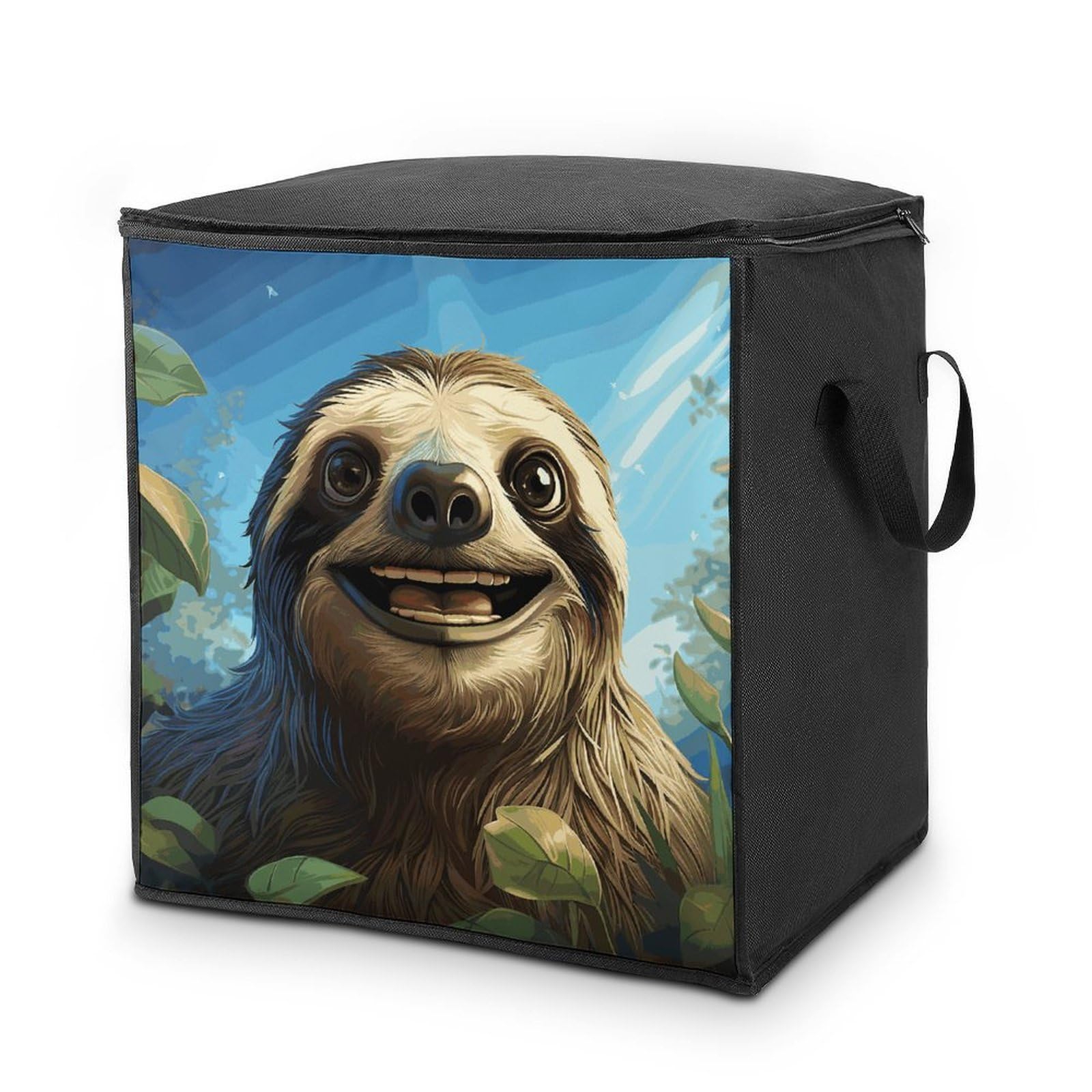 Cartoon Funny Sloth Storage Bags Comforter Quilt Blanket Clothes with Zipper & Handles Easy to Fit King Size Comforter Set Closet Under Bed Organizer for Dorm Pillows Bedding 70L