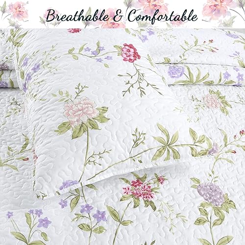 Miniatura 10 de Cozy Line Home Fashions Bloom - Juego de ropa de cama reversible con estampado floral, color azul rosa, colcha ligera para todas las estaciones