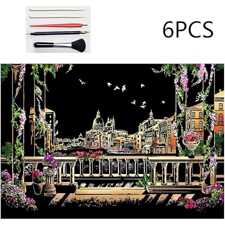 Amazon Chermyaa スクラッチアート 40 5cm 28 5cm スクラッチ ペン スクレーパー ブラシ セット 塗り絵 ペーパーアート ベニス ペーパーアート 通販