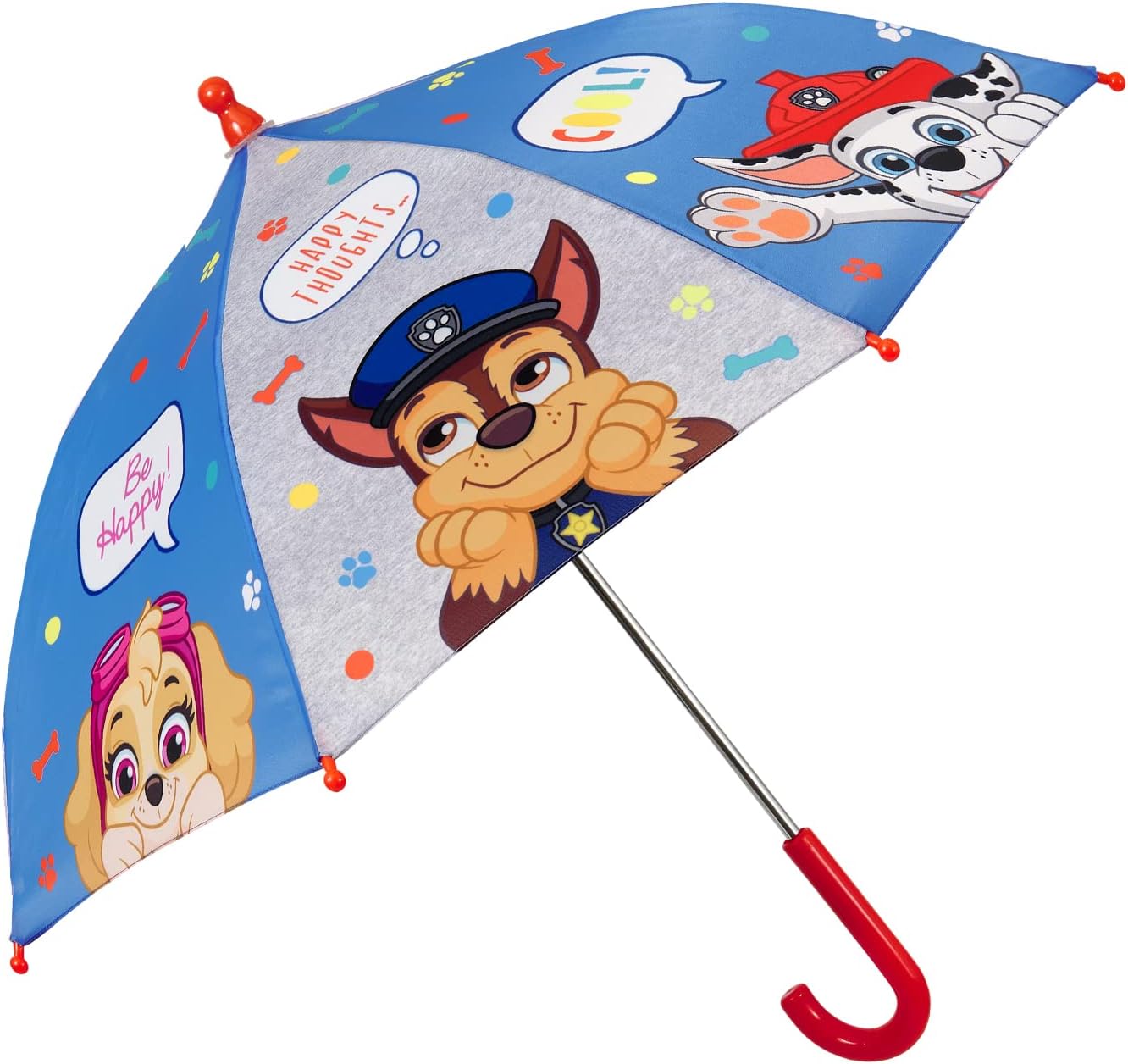 PERLETTI Paw Patrol Stick Umbrella Windproof - Kids Umbrella with Marshall and Chase Print - Safe Little Brolly for Children 3 4 5 Years - Resistant with Manual Opening Diameter 66 cm