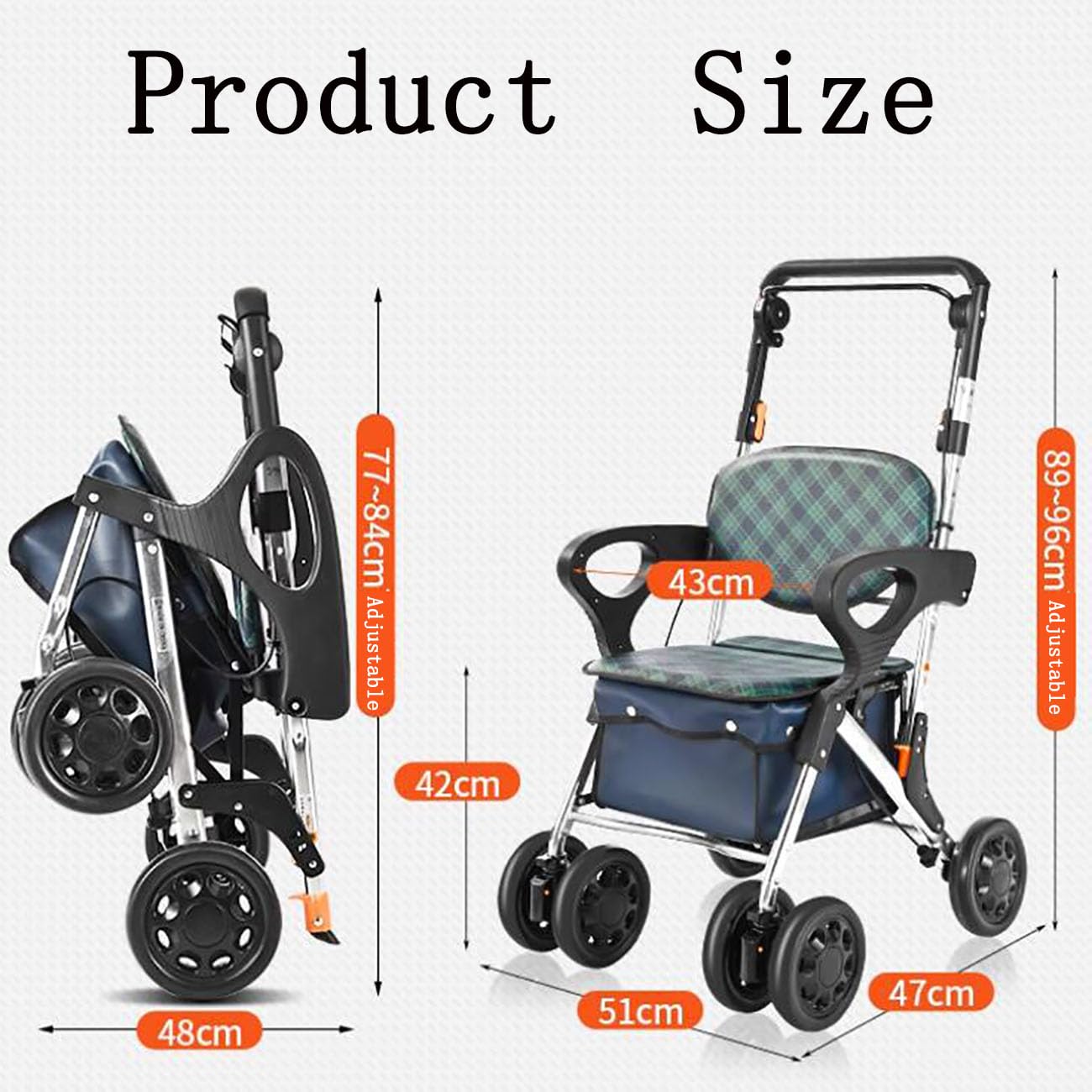 ICEMOB 2 in 1 Deambulatore Ultraleggero Pieghevole,Carrellino per Anziani Alluminio,Carrello con Ruote Portatutto Spesa,Bracciolo Regolabile A Tre Livelli,Supporta Fino A 220 Libbre