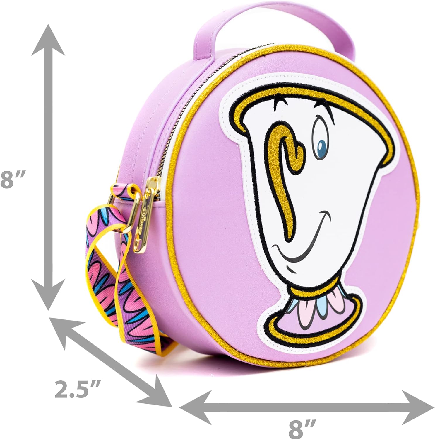 Disney Bag, Crossbody, Round, Beauty and the Beast Chip Poses, Lavender, Vegan Leather - Image 6