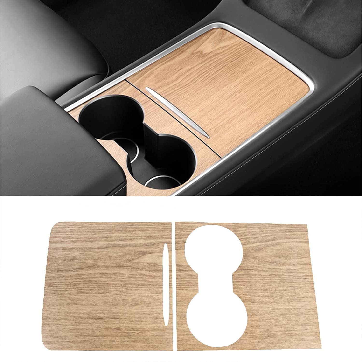 ELECDON Model Y Wood Center Console Wrap for Tesla Model 3 Model Y 2021 2022 Protective Tesla Model 3 Console Cover Kit Interior Decoration with Installation Tools (Wood Grain)