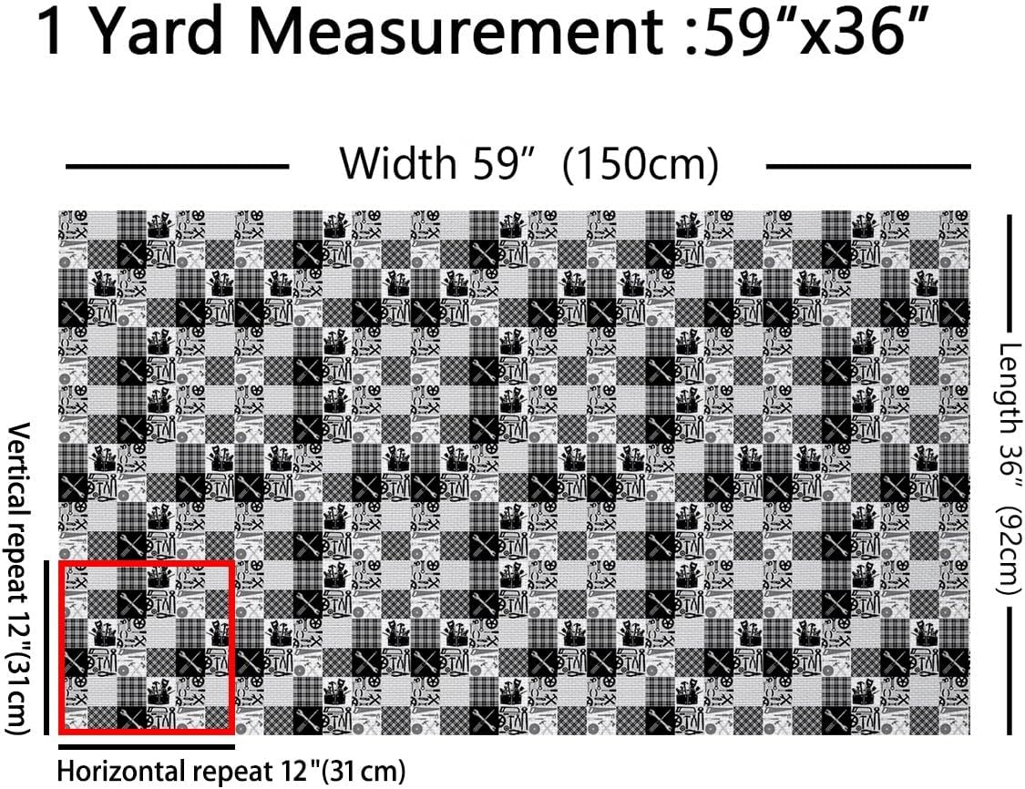 Farmhouse Decor Fabric by The Yard,Kids Boys City Construction Decorative Fabric,Country Tools Father's Day Quilting Supplies,Rustic Style DIY Crafts,3 Yards,108" L x 59" W,108" L x 59" W