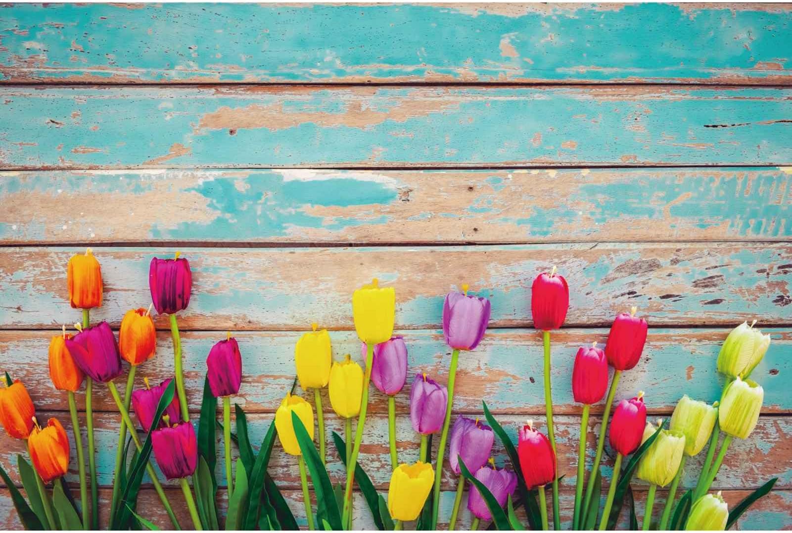 5x3ft Blue Wood Flower Tulip Backdrop for Photo Shoot Wooden Floral Products Photography Props Sign Vintage Photo Backgrounds for Subject Shooting Decoration Accessories