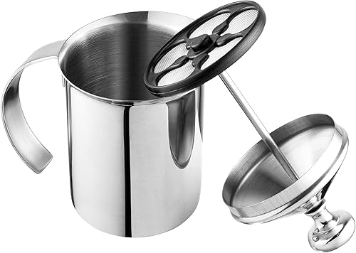Espumador de leche de acero inoxidable para mano, 14 onzas, Bellemain Capacidad