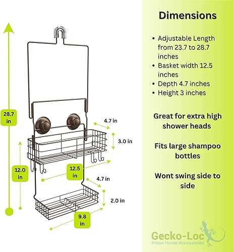 Miniatura 4 de Organizador de ducha colgante extra largo y ancho sobre el cabezal de ducha, organizador de ducha de acero inoxidable, ganchos de estante de
