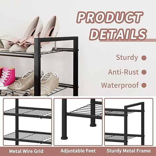 Miniatura 5 de Zapatero de 3 niveles para armario, organizador de almacenamiento de zapatos de metal ajustable para entrada, dormitorio, dormitorio, estante