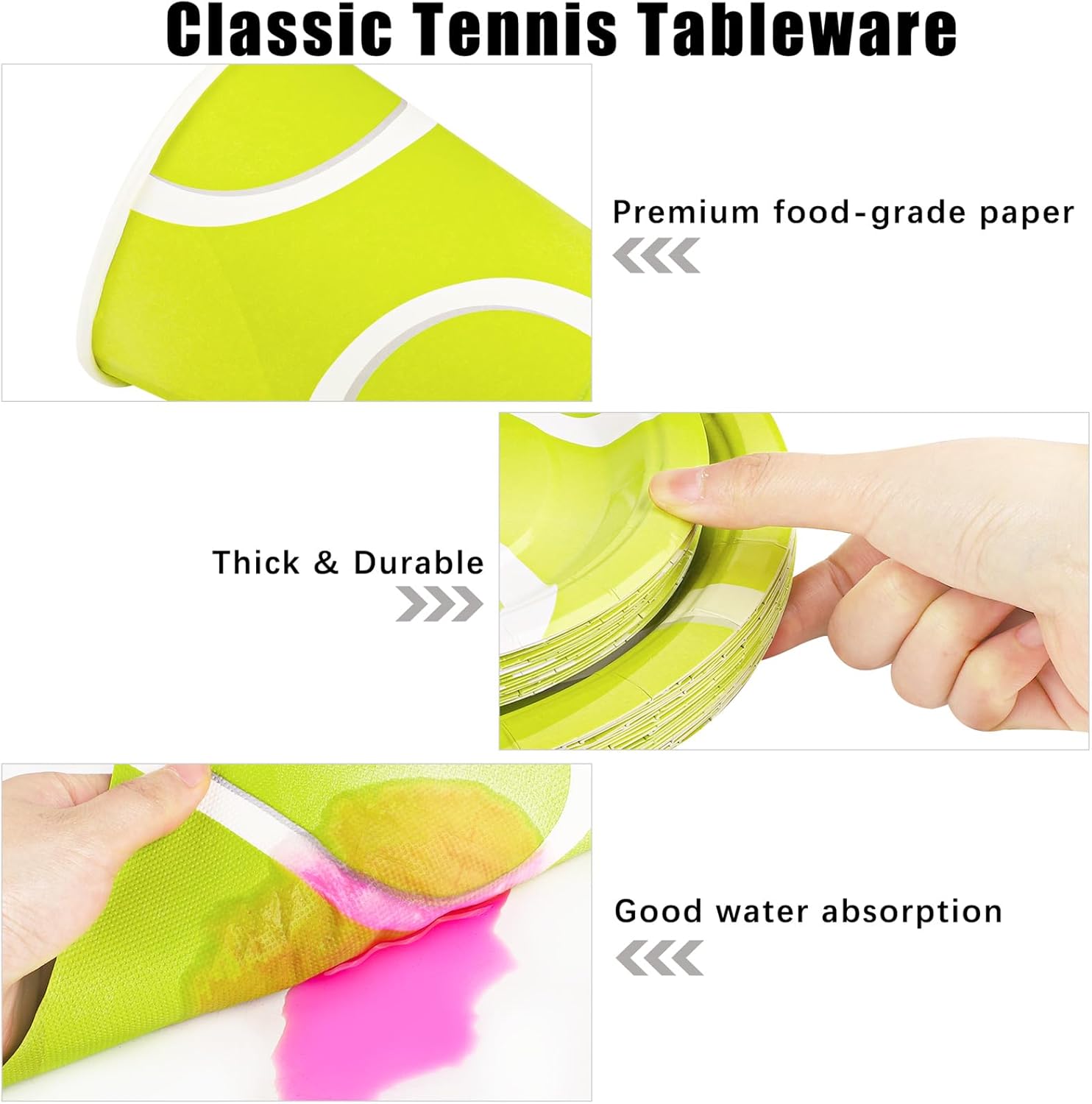 Durony 144-Piece Tennis Paper Plates & Napkins Dinnerware Set - Birthday Party Tableware Supplies Includes Plates, Napkins, Forks - Serve 24 for Sports & Tennis Parties