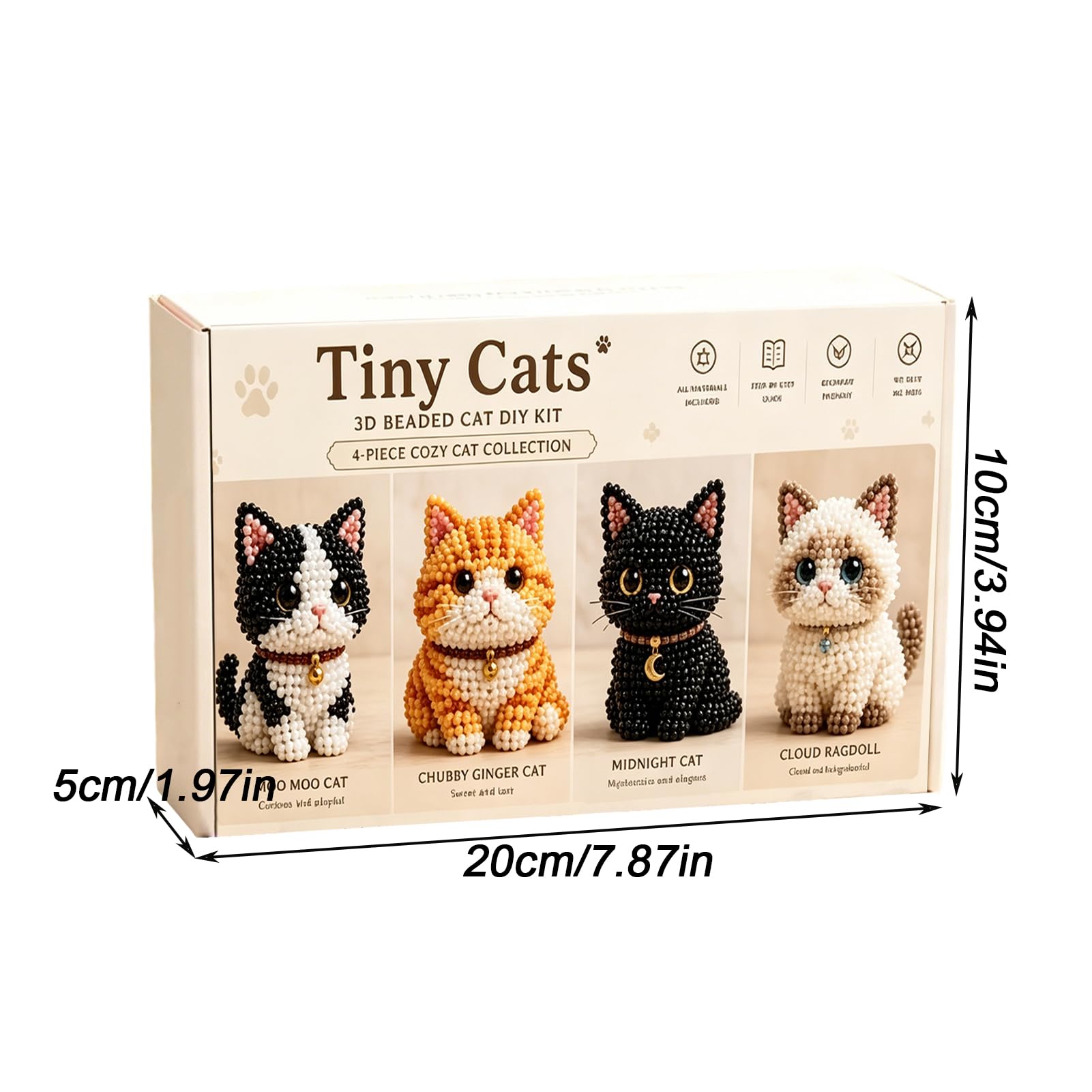 Kit Animali 3d Con Perline, 4pcs Cute Cat Tiny 3D Beaded Animal DIY Kit, Fai Da Te Per Creare Piccoli Animali 3d Con Perline Per Adulti, Adolescenti, Principianti, Appassionati