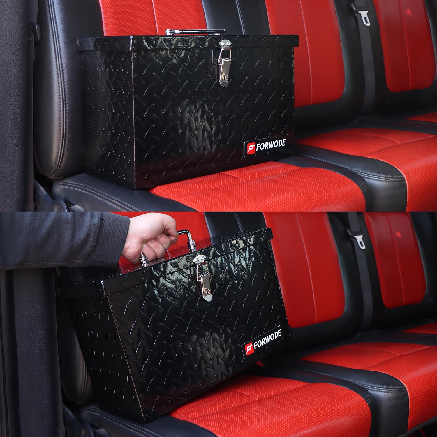 Forwode 16 Inch Truck Tool Box for Pickup Truck Bed RV Toolbox Truck Bed Toolboxes with Foldable Top Handle,16"X7.5"X10",Black