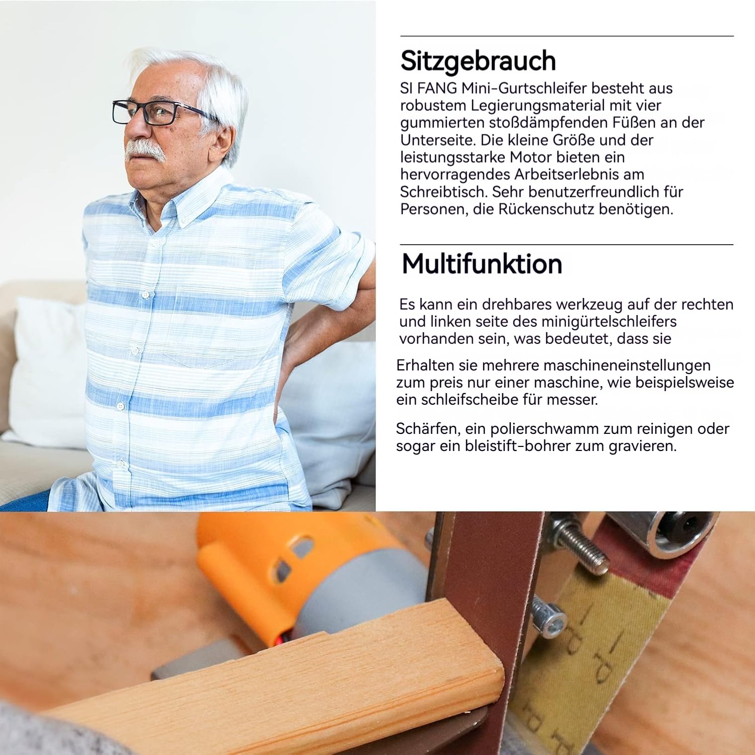 SI FANG Mini Elektrischer Bandschleifer Klein Messer mit 10pc Schleifbänder | 7-Stufig Einstellbare Messerschärfer, für Holz und Metall