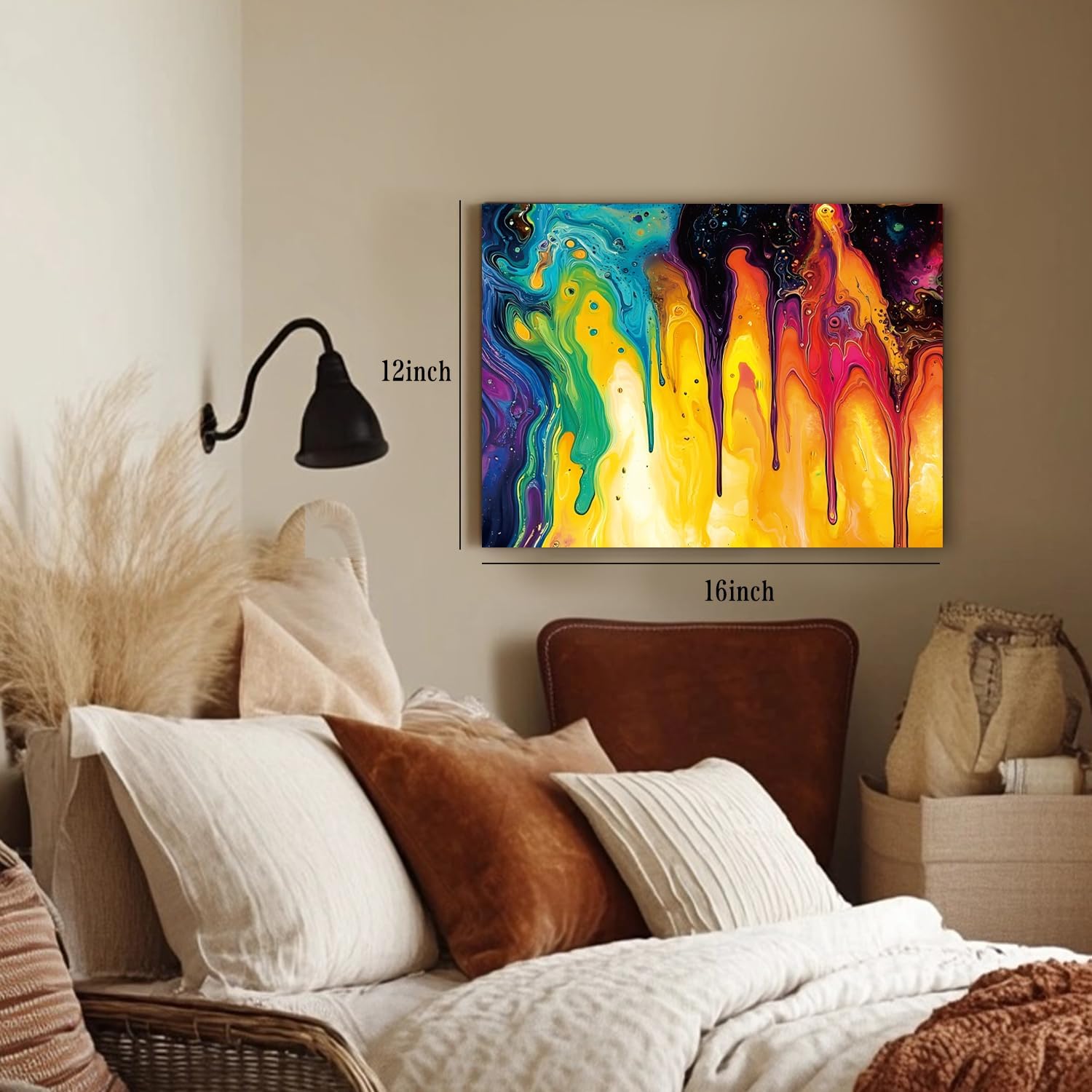 Abstract Colorful Wall Art Rainbow Graffiti Fluid Picture for Living Room Modern Aesthetic Fantasy Wall Decor Watercolor Yellow Red Green Liquid Canvas Prints Painting Bedroom Home Decoration 12x16"