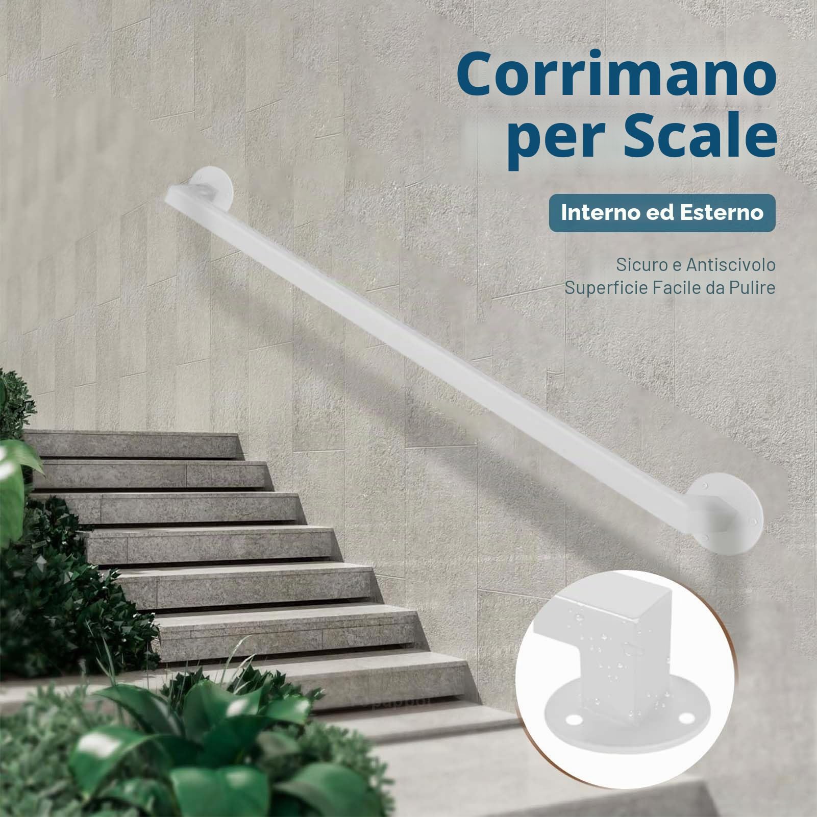 Corrimano per Scale a Parete 1-6 Metri | In Ferro Battuto per Interni ed Esterni | Tubo Zincato Bianco (150cm)