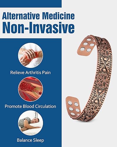 Miniatura 2 de Jecanori Pulsera de cobre para hombre, 18 veces más fuerte, pulseras magnéticas de cobre para aliviar el dolor, 99.99% de cobre sólido puro para