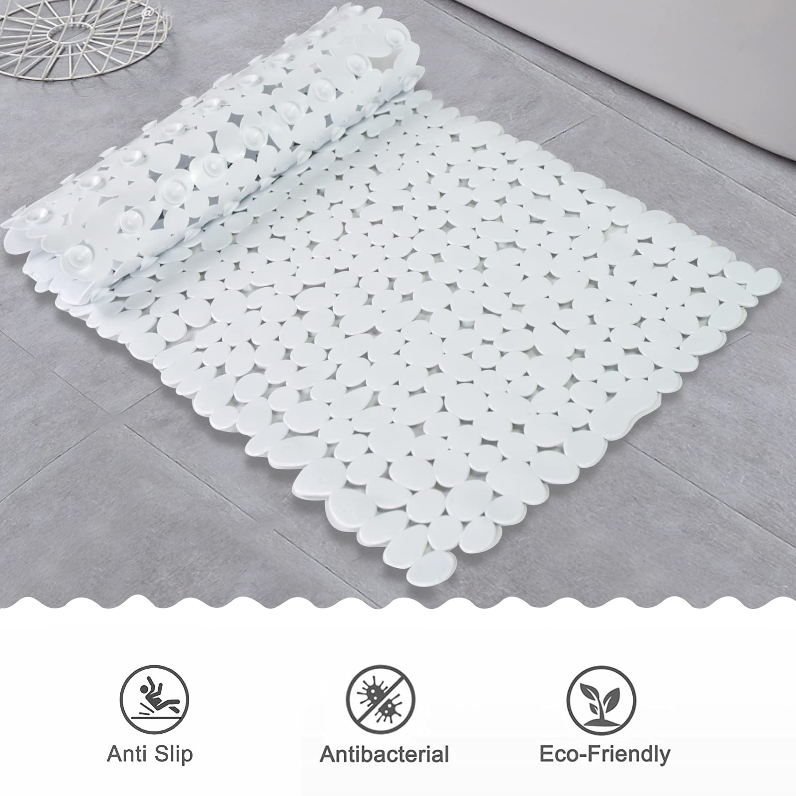 SONGZIMING Kieselstein-Badematte für Badewanne bis rutschfeste Badewannenmatte in der Dusche mit 40,6 x 89,9 cm (weiß)