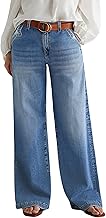 Flamingals Wide Leg Jeans for Women Mid Waist Baggy Stitch Decor Denim Washed Pants Without Belt