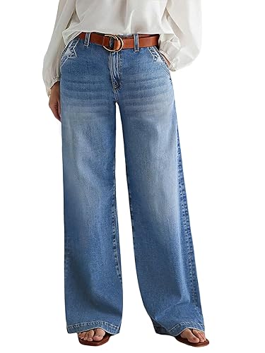 Flamingals Wide Leg Jeans for Women Mid Waist Baggy Stitch