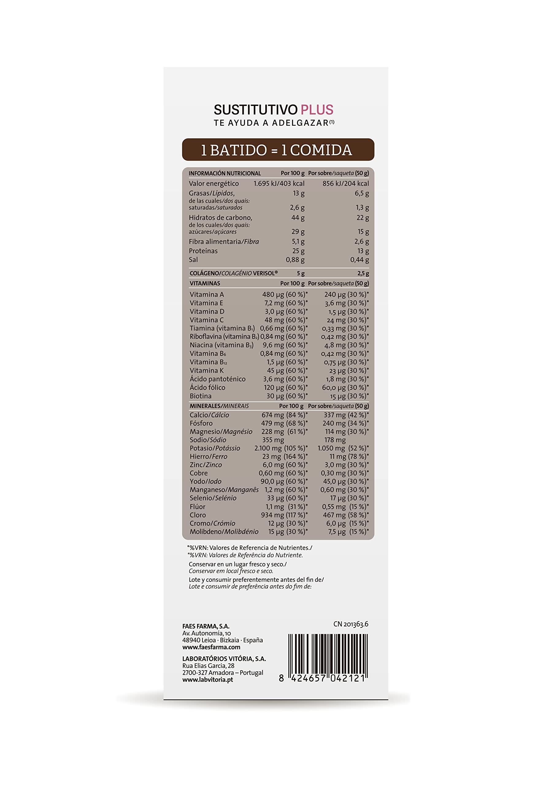 Siken Colágeno Batido Sustitutivo Plus Control de Peso Cacao Estuche 6 Sobres 50 g