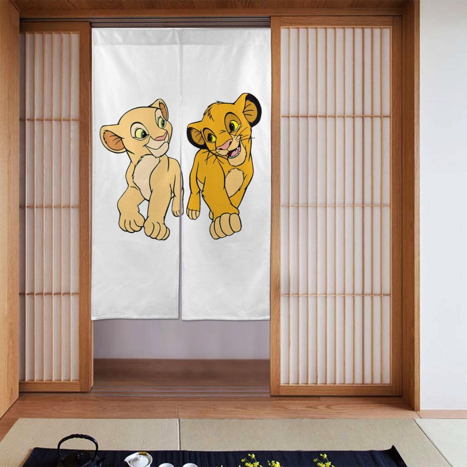 ライオン カーテン 黒 ライオン柄 フラッグ のれん