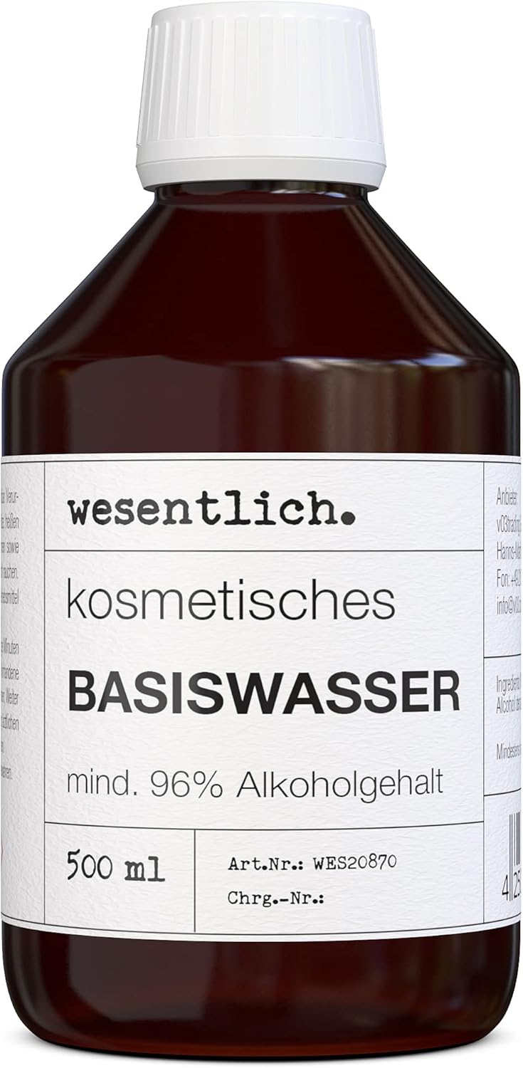 Kosmetisches Basiswasser 500ml, mind. 96% Alkohol, zur Herstellung von DIY Kosmetik von wesentlich. - Amazon product rated Grade B